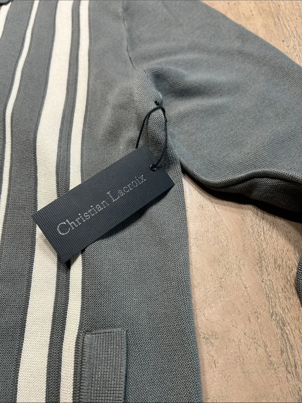 Christian Lacroix Olive and Cream Striped Men's Cardigan Medium
